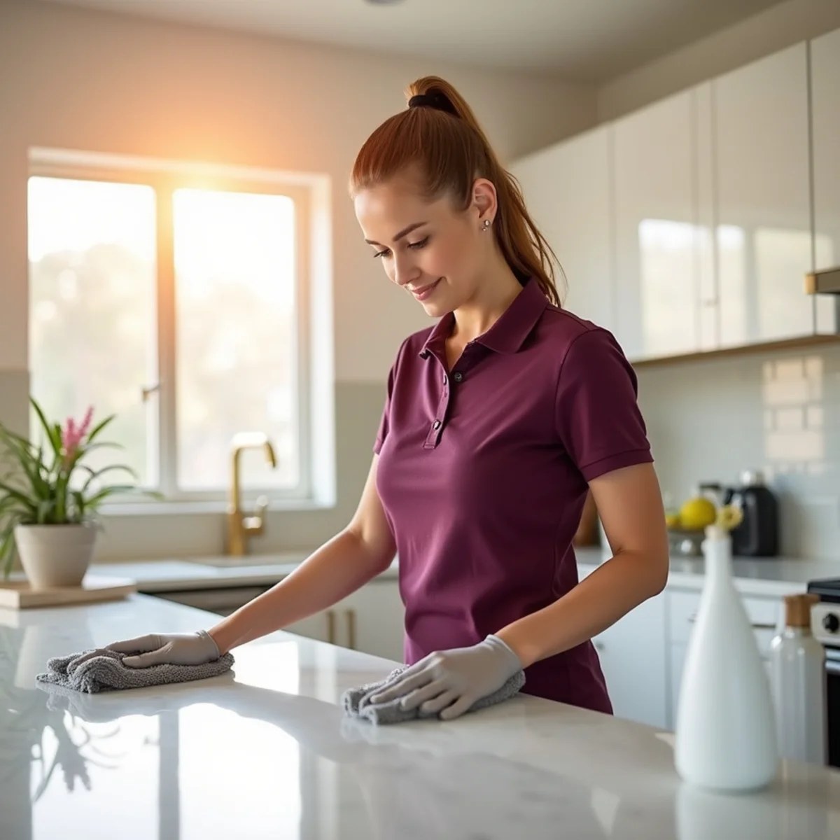 Sophisticated Cleaners house cleaning service cleaning a bright modern Meridian, Idaho kitchen